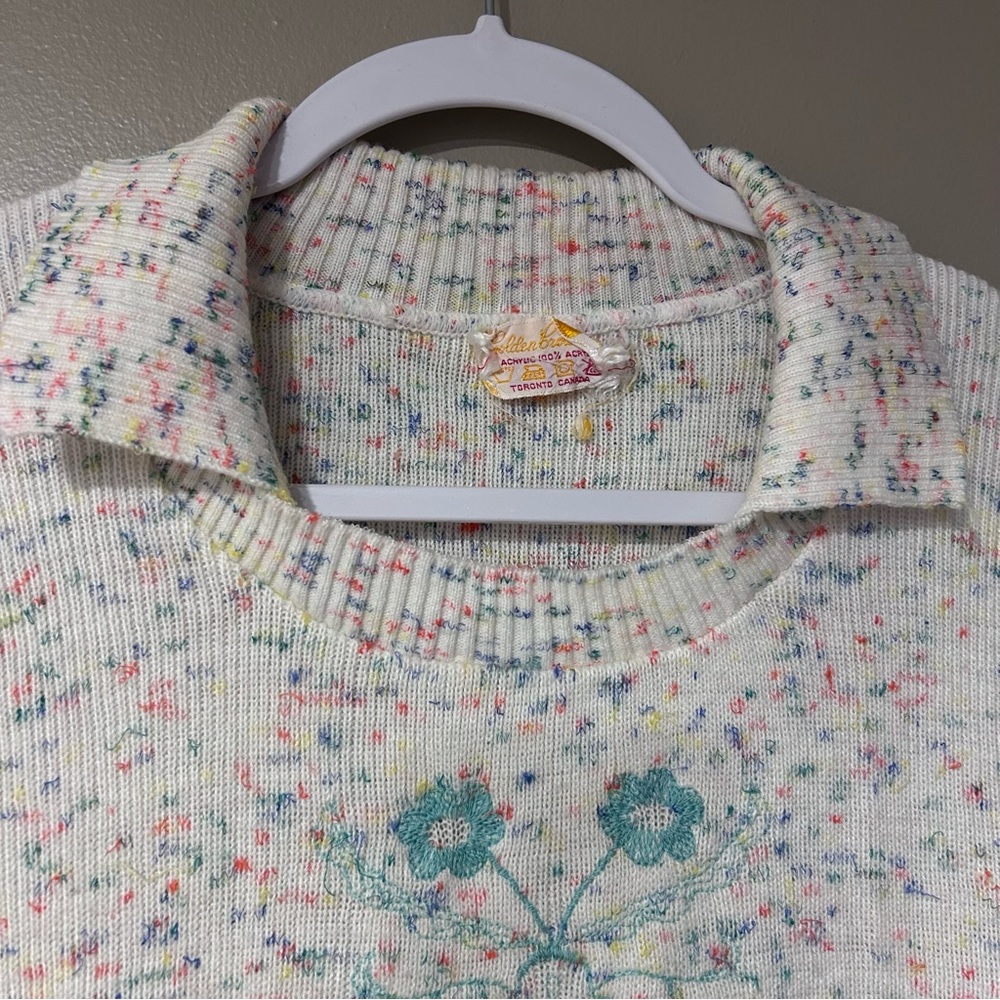 vintage floral collared soft embroidered dreamy 90s stretchy knit - Picture 3 of 5